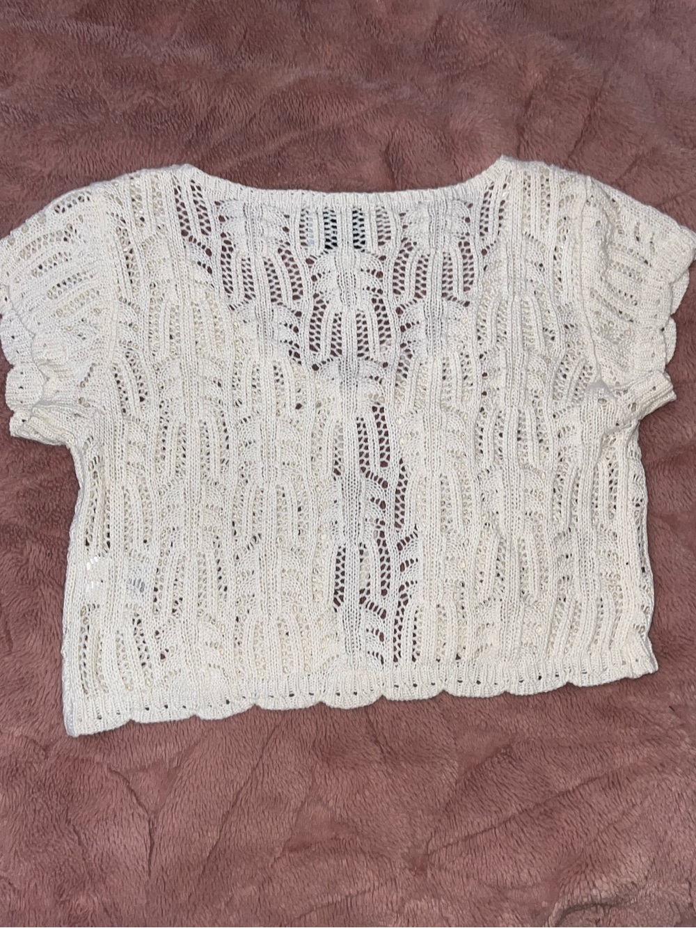 Pink Rose Cream Open-Knit Cropped Top - Picture 2 of 4